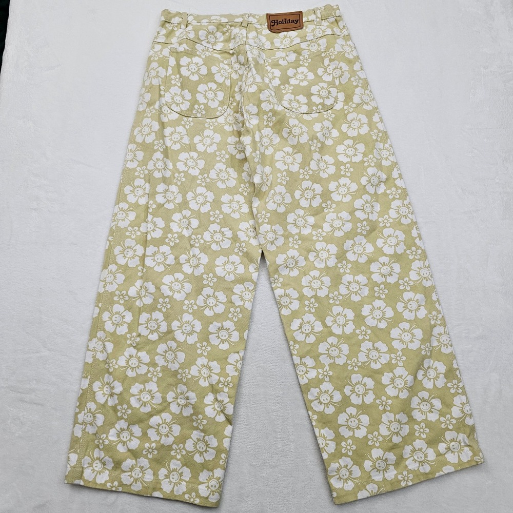 Holiday Happy Hibiscus Kokomo Pants Womens 36 Yellow Floral Smiley Wide Leg - Picture 3 of 10